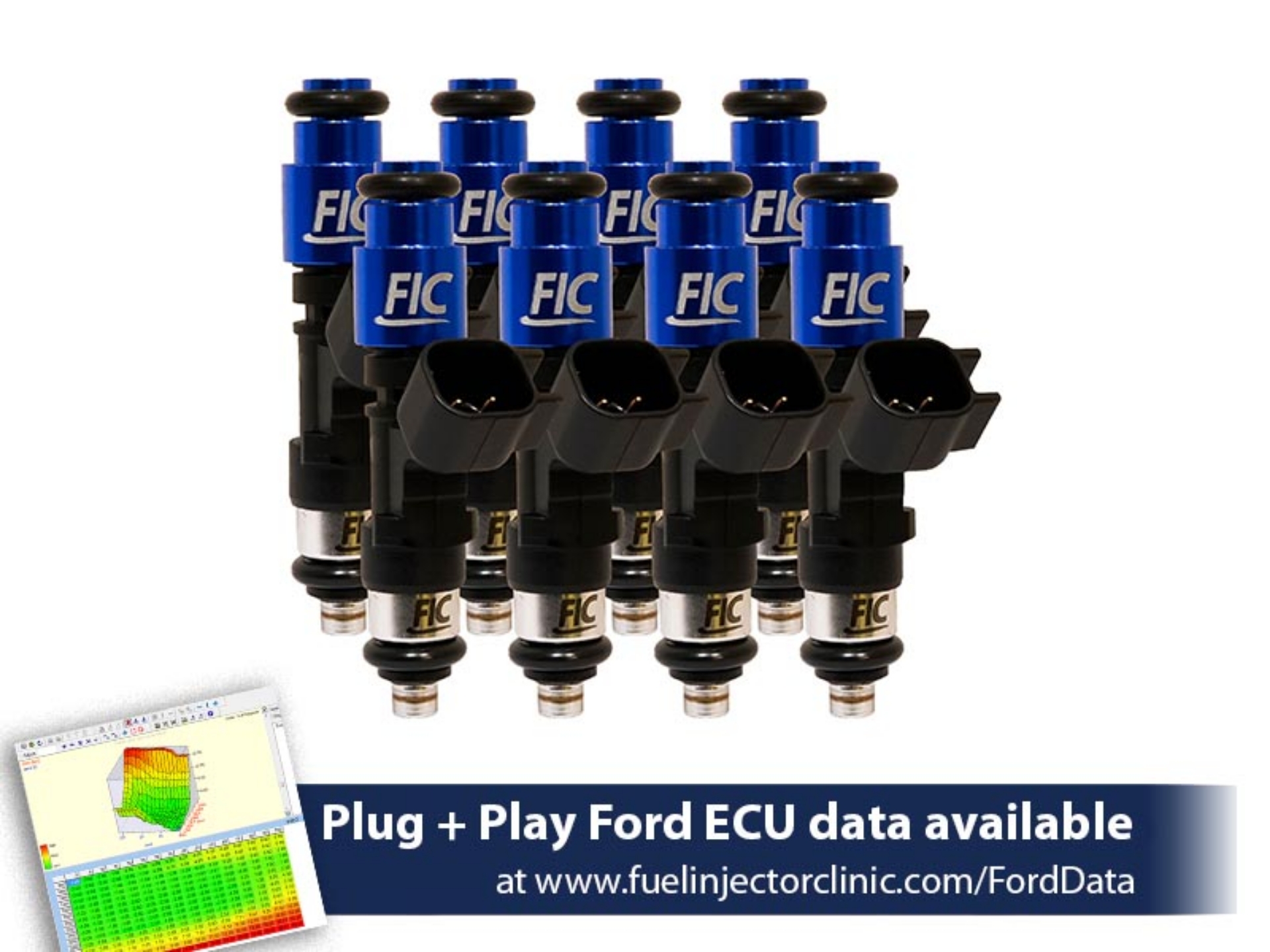 Picture of FIC1000cc (85 lbs/hr at 58 PSI fuel pressure) FIC Fuel   Injector Clinic Injector Set for Ford F150 (2004-2016) Ford Lightning (1999-2004) Injector Sets