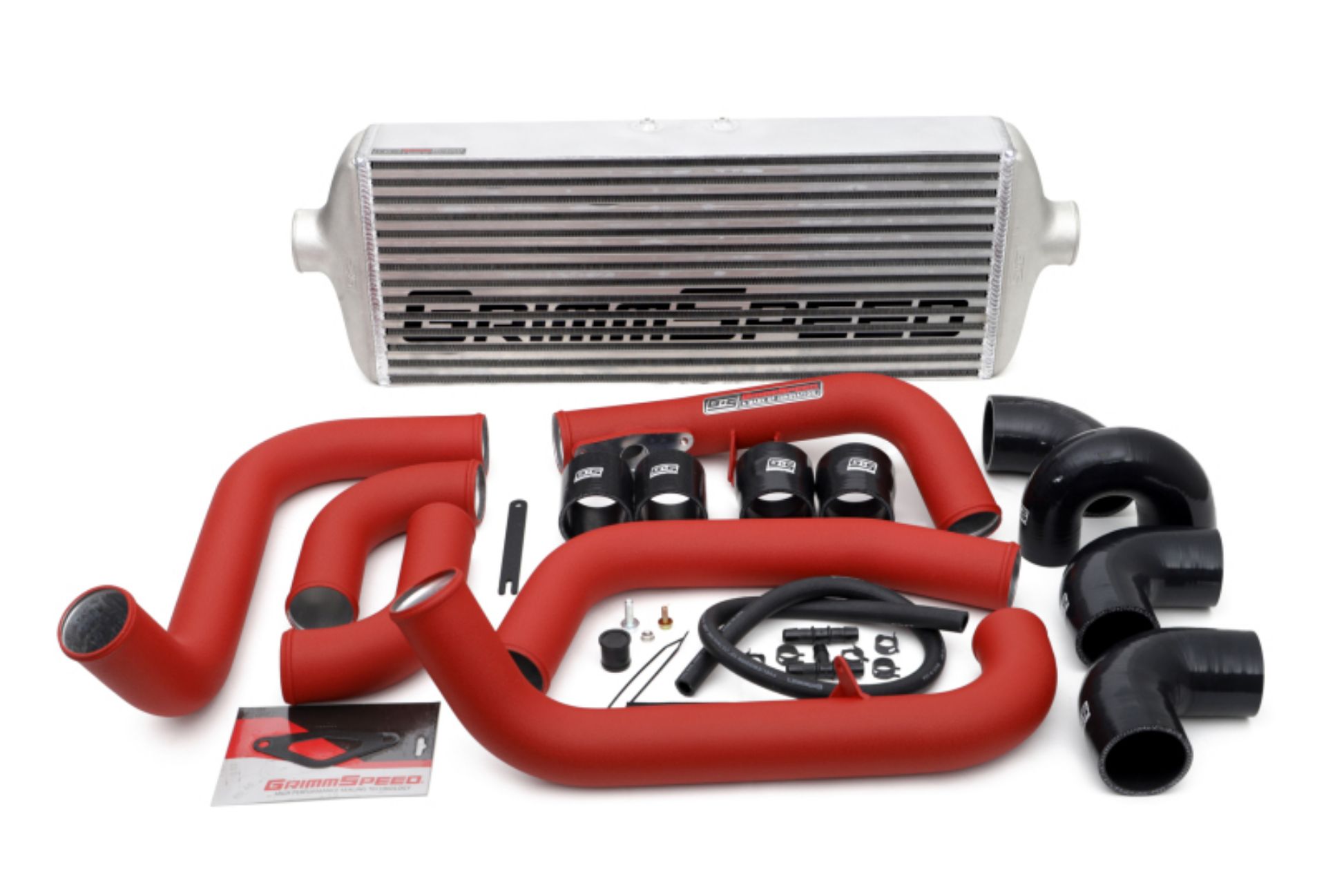 Picture of GrimmSpeed 2008-2014 Subaru STI Front Mount Intercooler Kit Raw Core / Red Pipe