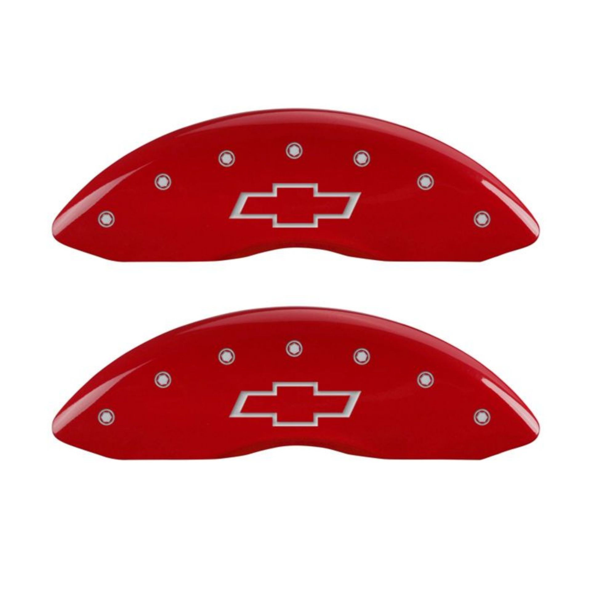 Picture of MGP 4 Caliper Covers Engraved Front & Rear Bowtie Red finish silver ch