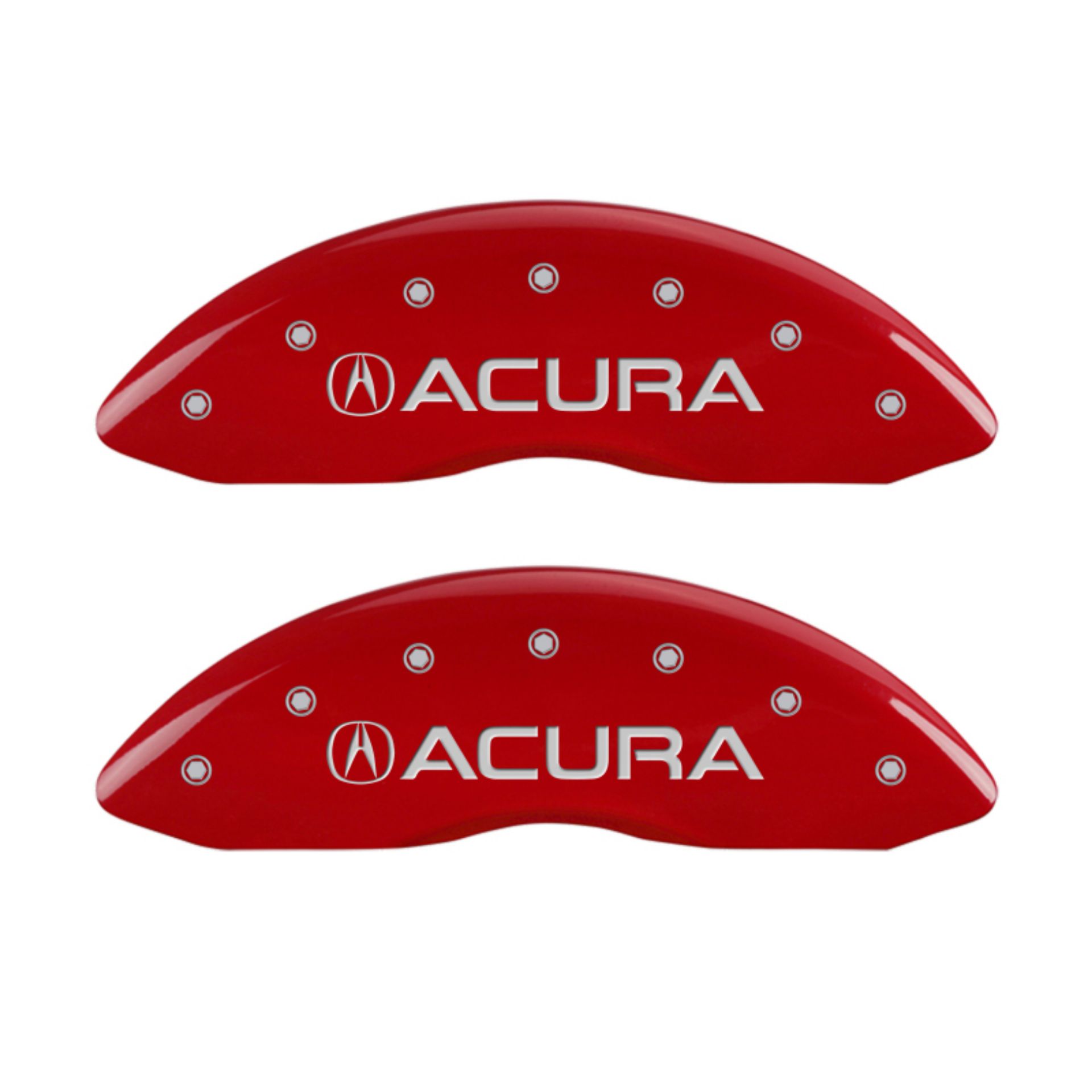 Picture of MGP 4 Caliper Covers Engraved Front & Rear Acura Red finish silver ch