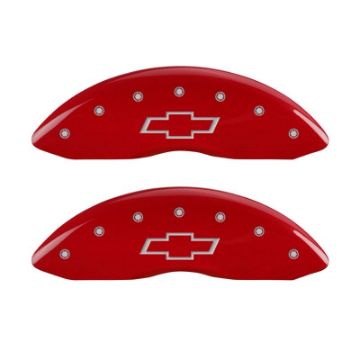 Picture of MGP 4 Caliper Covers Engraved Front & Rear Bowtie Red finish silver ch