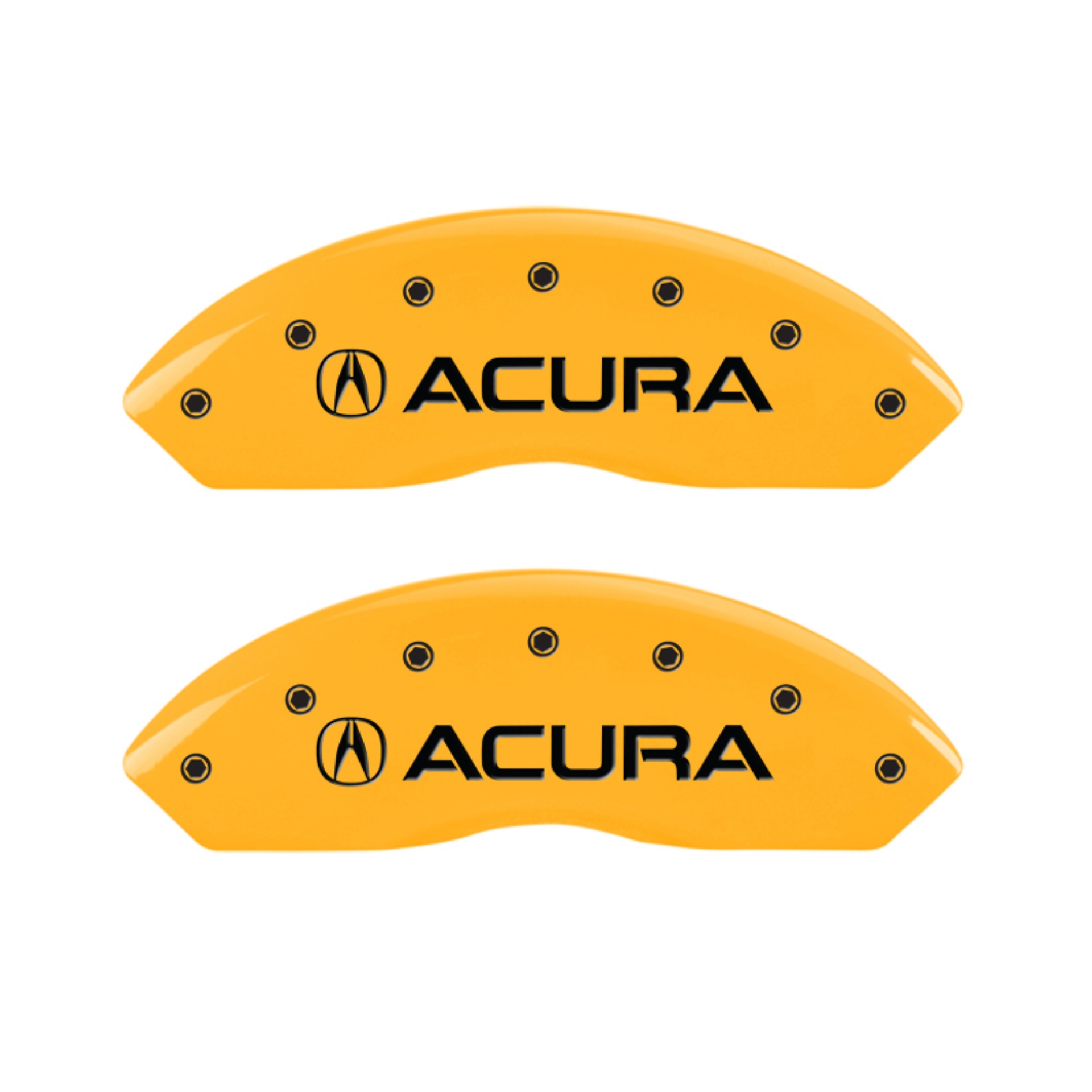 Picture of MGP 4 Caliper Covers Engraved Front & Rear Acura Yellow finish black ch