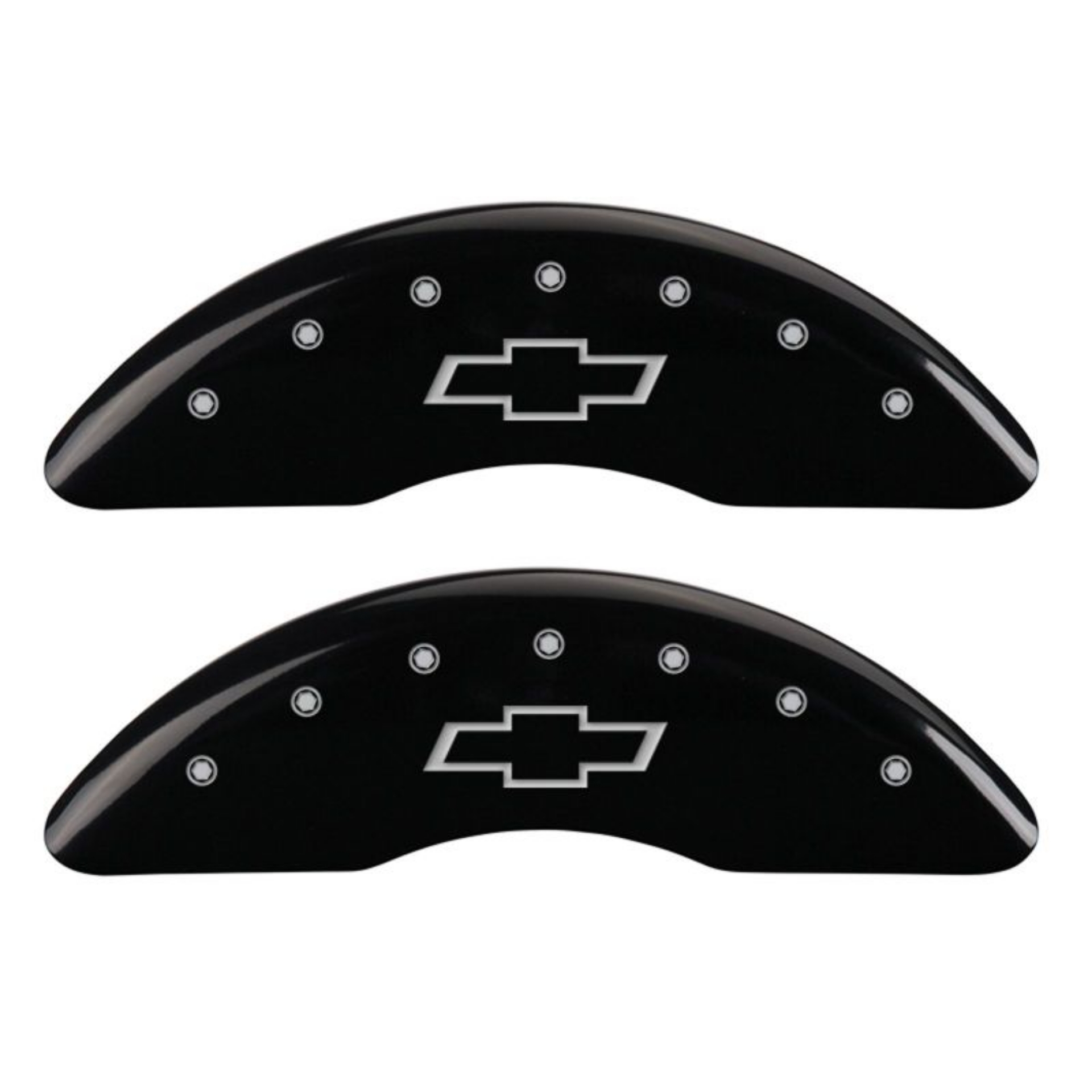 Picture of MGP 4 Caliper Covers Engraved Front & Rear Bowtie Black finish silver ch