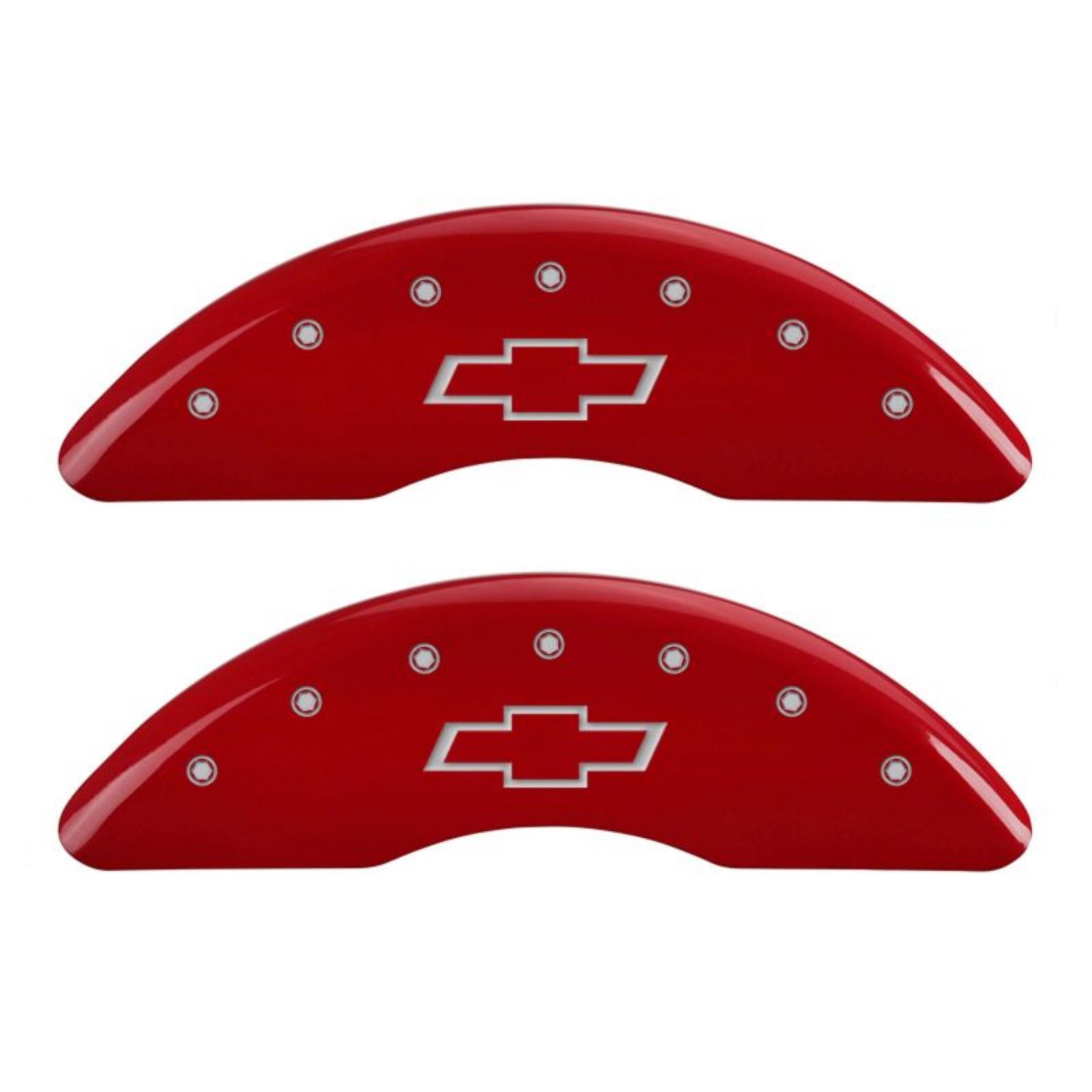 Picture of MGP 4 Caliper Covers Engraved Front & Rear Bowtie Red finish silver ch