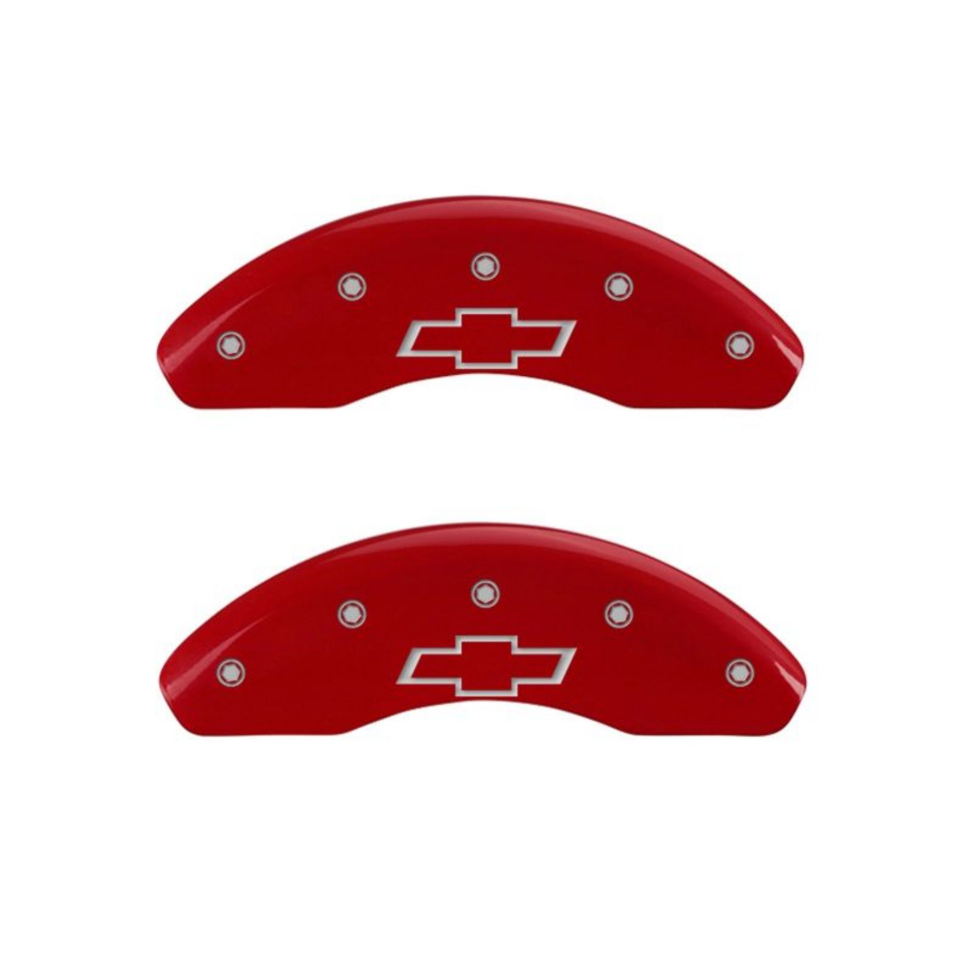 Picture of MGP 4 Caliper Covers Engraved Front & Rear Bowtie Red finish silver ch