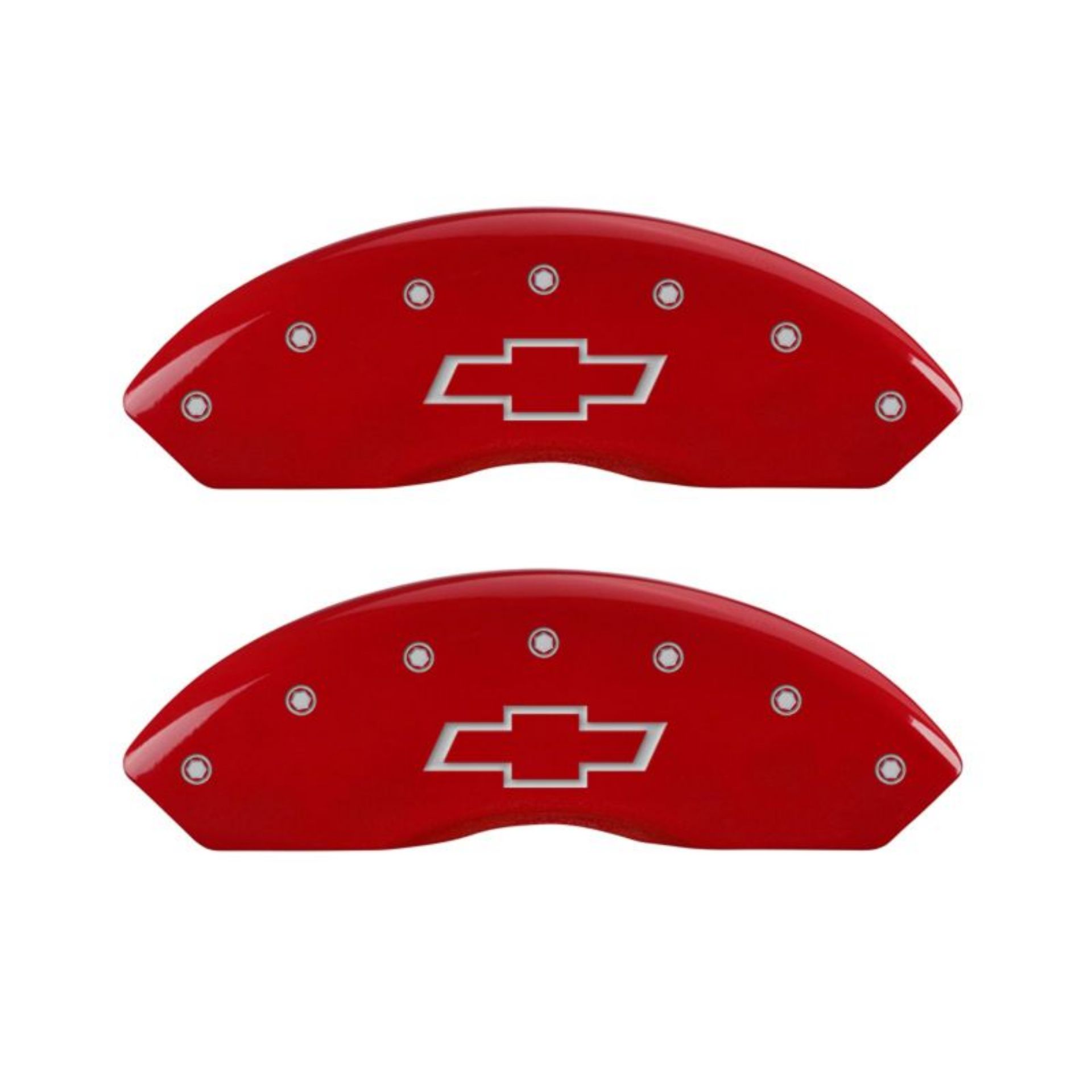 Picture of MGP 4 Caliper Covers Engraved Front & Rear Bowtie Red finish silver ch