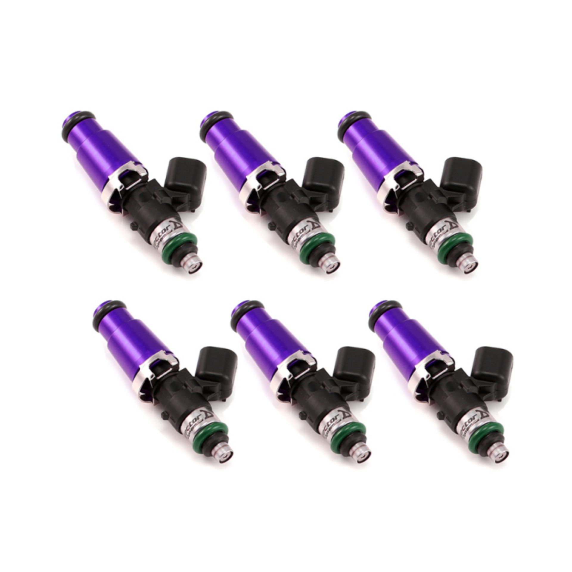 Picture of Injector Dynamics ID1050X Injectors 14mm Purple Adaptor Top 14mm Bottom O-Ring Retainer Set of 6