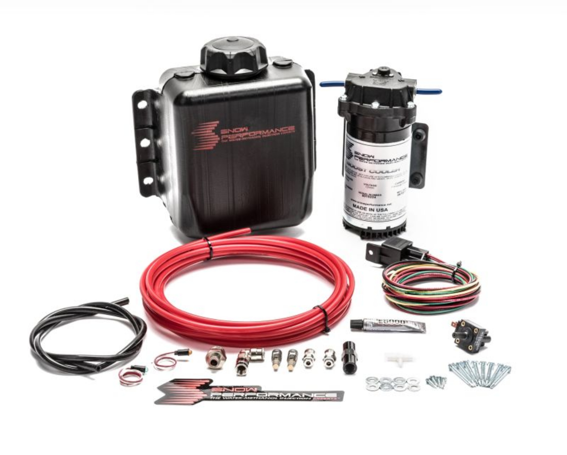 Picture of Snow Performance Stg 1 Boost Cooler TD Water Injection Kit Incl- Red Hi-Temp Tubing-Quick Fittings