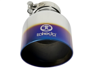 Picture of aFe Takeda 304 Stainless Steel Clamp-On Exhaust Tip 2-5in- Inlet - 4-5in- Outlet - Blue Flame