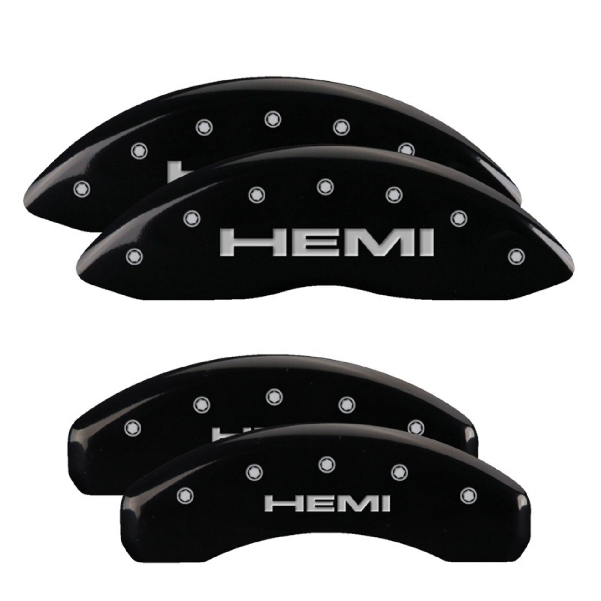 Picture of MGP 4 Caliper Covers Engraved Front & Rear 11-18 Jeep Grand Cherokee Black Finish Silver Hemi Logo