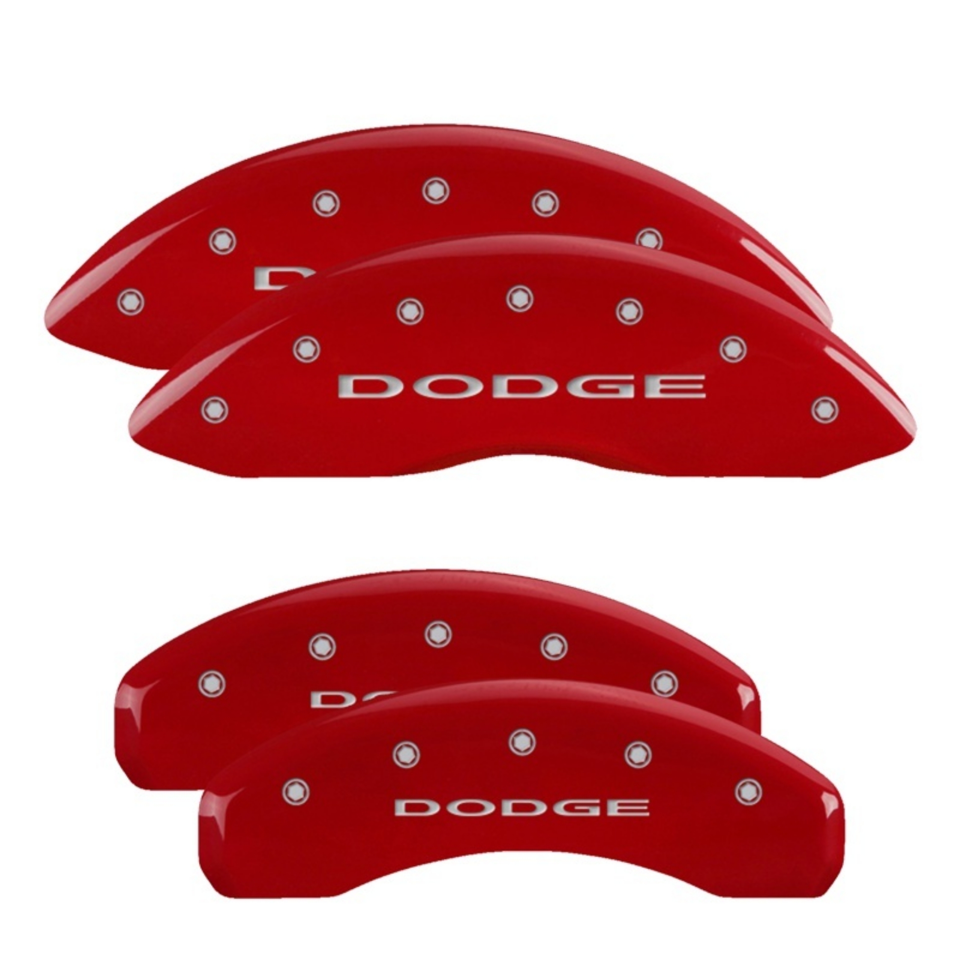 Picture of MGP 4 Caliper Covers Engraved Front & Rear 11-18 Dodge Durango Red Finish Silver Dodge Logo