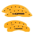 Picture of MGP 4 Caliper Covers Engraved Front & Rear 11-18 Dodge Durango Yellow Finish Black Mopar Logo