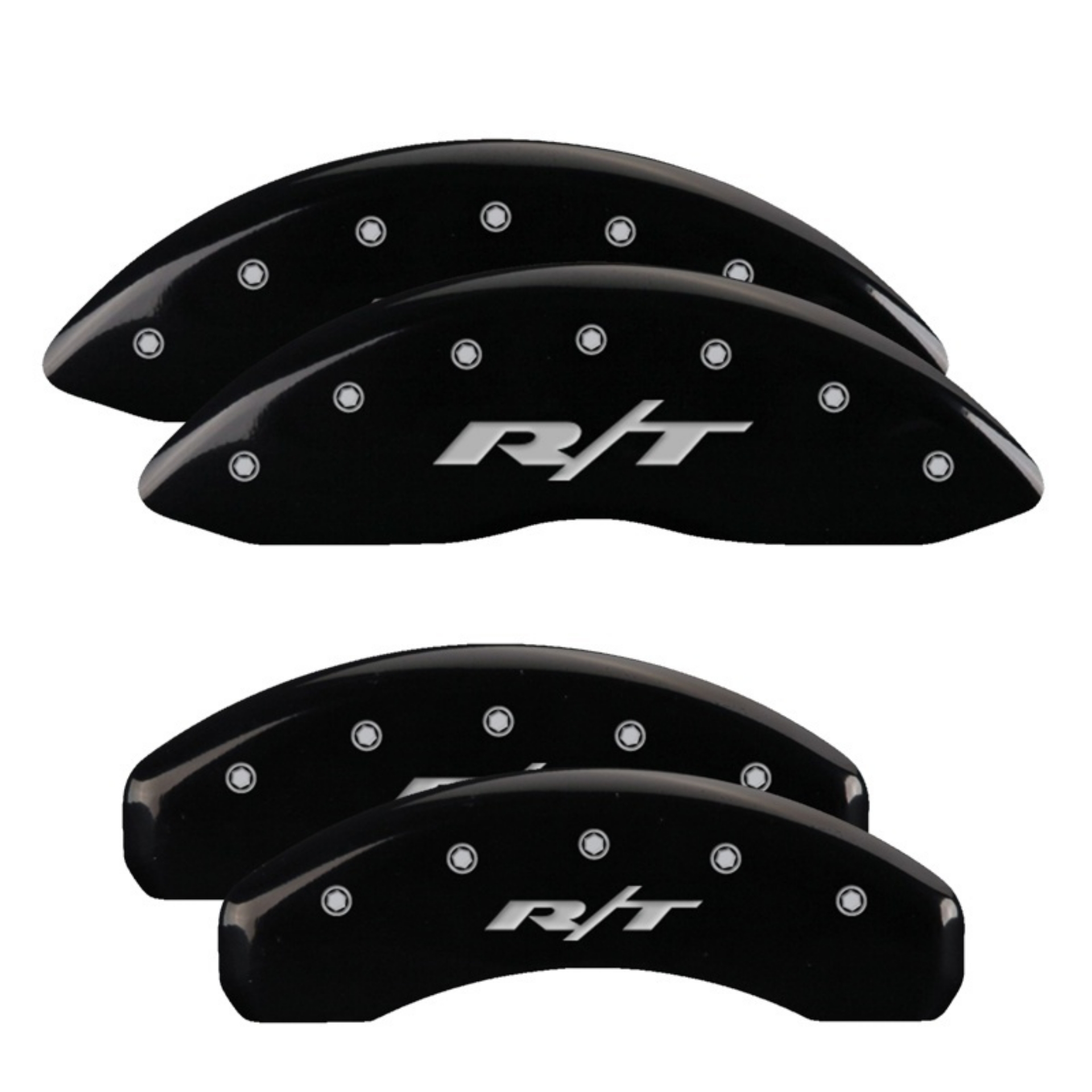 Picture of MGP 4 Caliper Covers Engraved Front & Rear 11-18 Dodge Durango Black Finish Silver RT1-Truck Logo