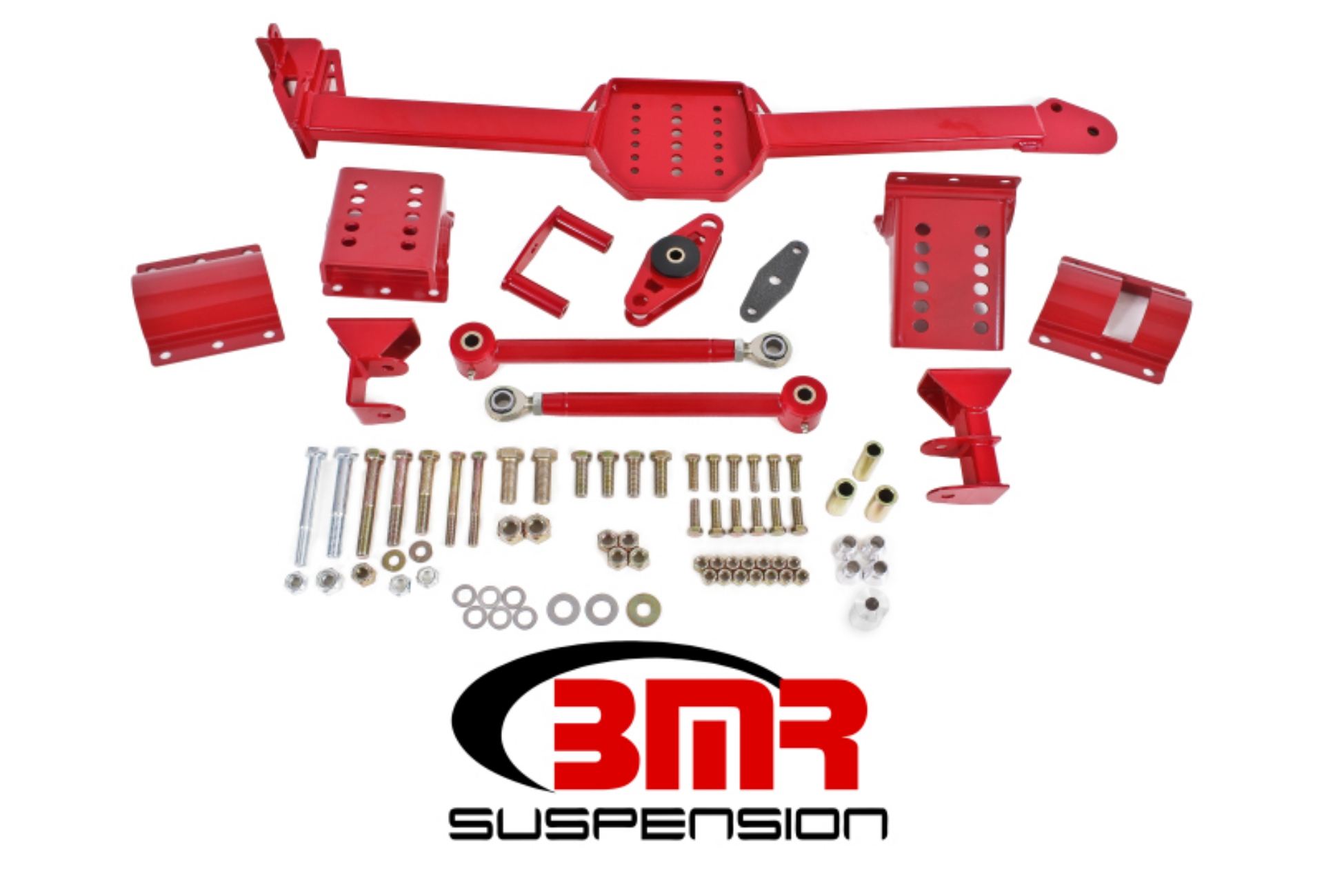 Picture of BMR 05-14 S197 Mustang Body Mount Watts Link Rod End-Poly w- Adj- Axle Clamps - Red