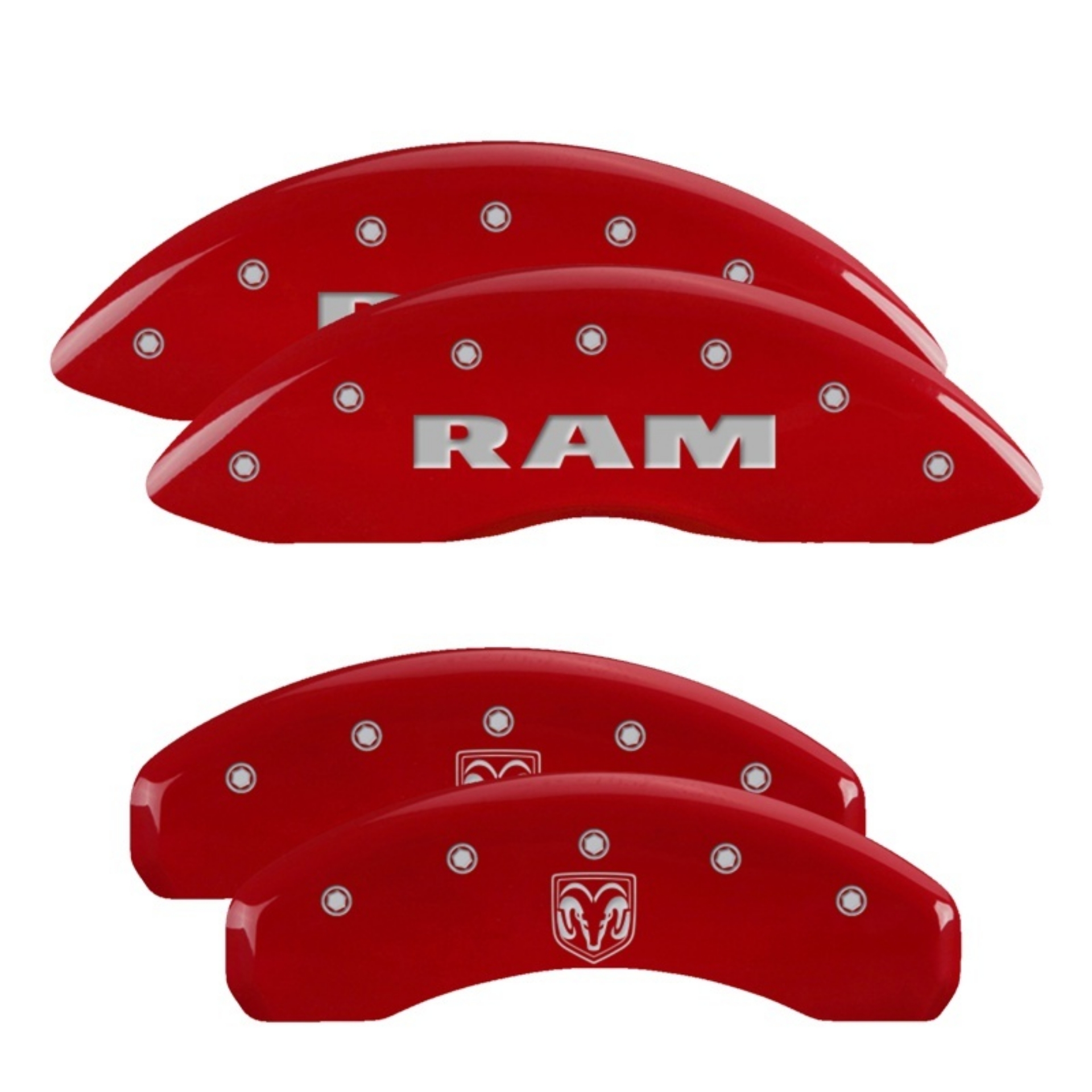 Picture of MGP 4 Caliper Covers Engraved Front & Rear 2019 Ram 1500 Red Finish Silver Ram-Ram Head Logo