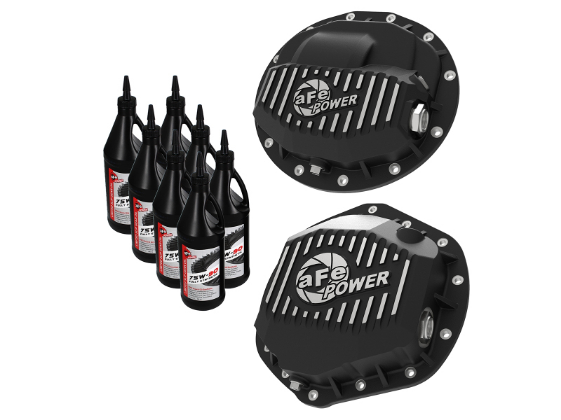 Picture of aFe Pro Series F&R Differential Cover Black w- Machined Fins 13-18 RAM 6-7L w- 75W90 Synth Gear Oil