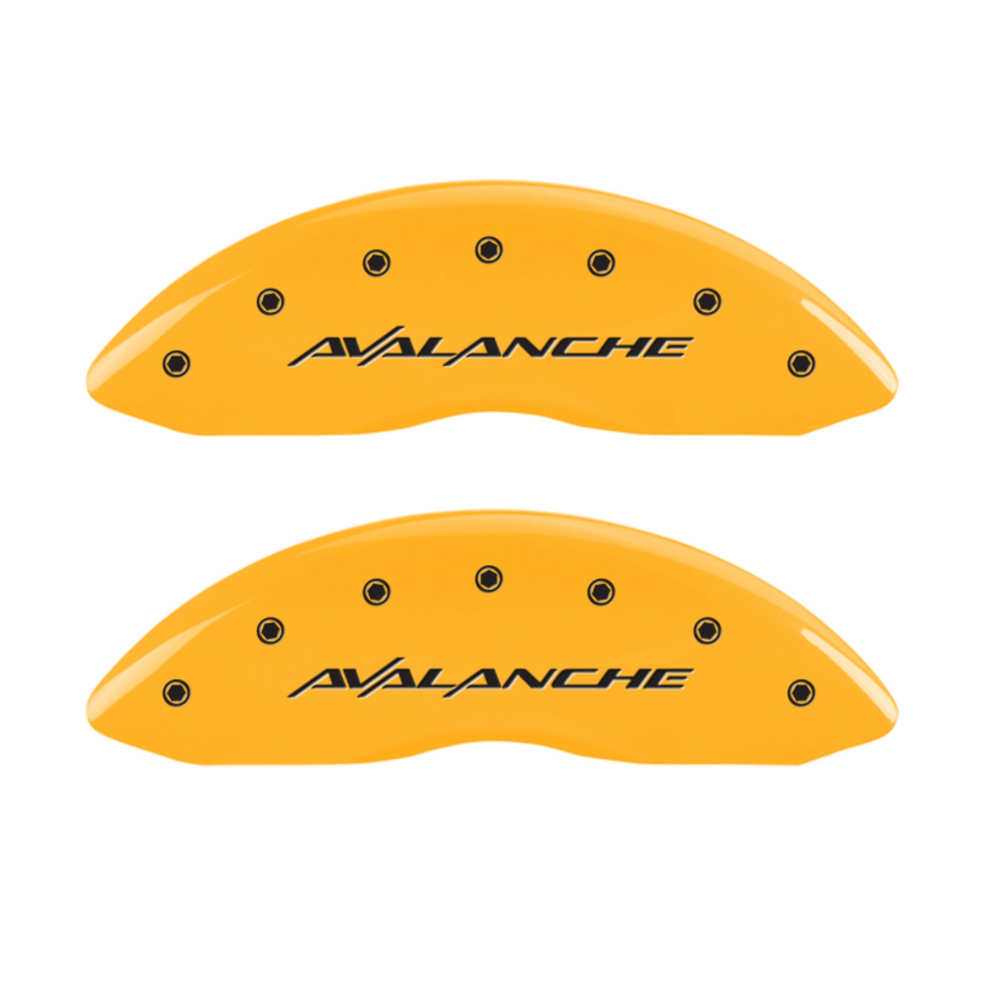 Picture of MGP 4 Caliper Covers Engraved Front & Rear Avalanche Yellow Finish Black Char 2001 Chevrolet Tahoe