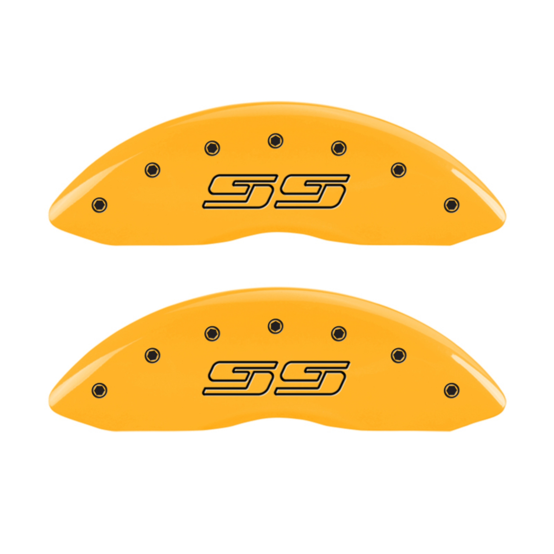 Picture of MGP 4 Caliper Covers Engraved F & R Avalanche SS Yellow Finish Blk Char 2008 Chevy Express 2500