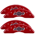 Picture of MGP 4 Caliper Covers Engraved F & R 100th Anniv Red Finish Silver Char 2019 Chevy Silverado 3500 HD