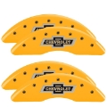 Picture of MGP 4 Caliper Covers Engraved F & R 100th Anniv Yellow Finish Black Char 2019 Chevy Silverado 2500HD