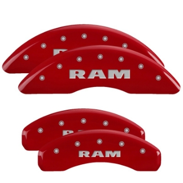 Picture of MGP 4 Caliper Covers Engraved Front & Rear 2019 Ram 1500 Red Finish Silver RAM Logo