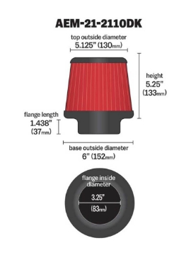 Picture of AEM 3-25 in DRY Flow Short Neck 5 in Element Filter