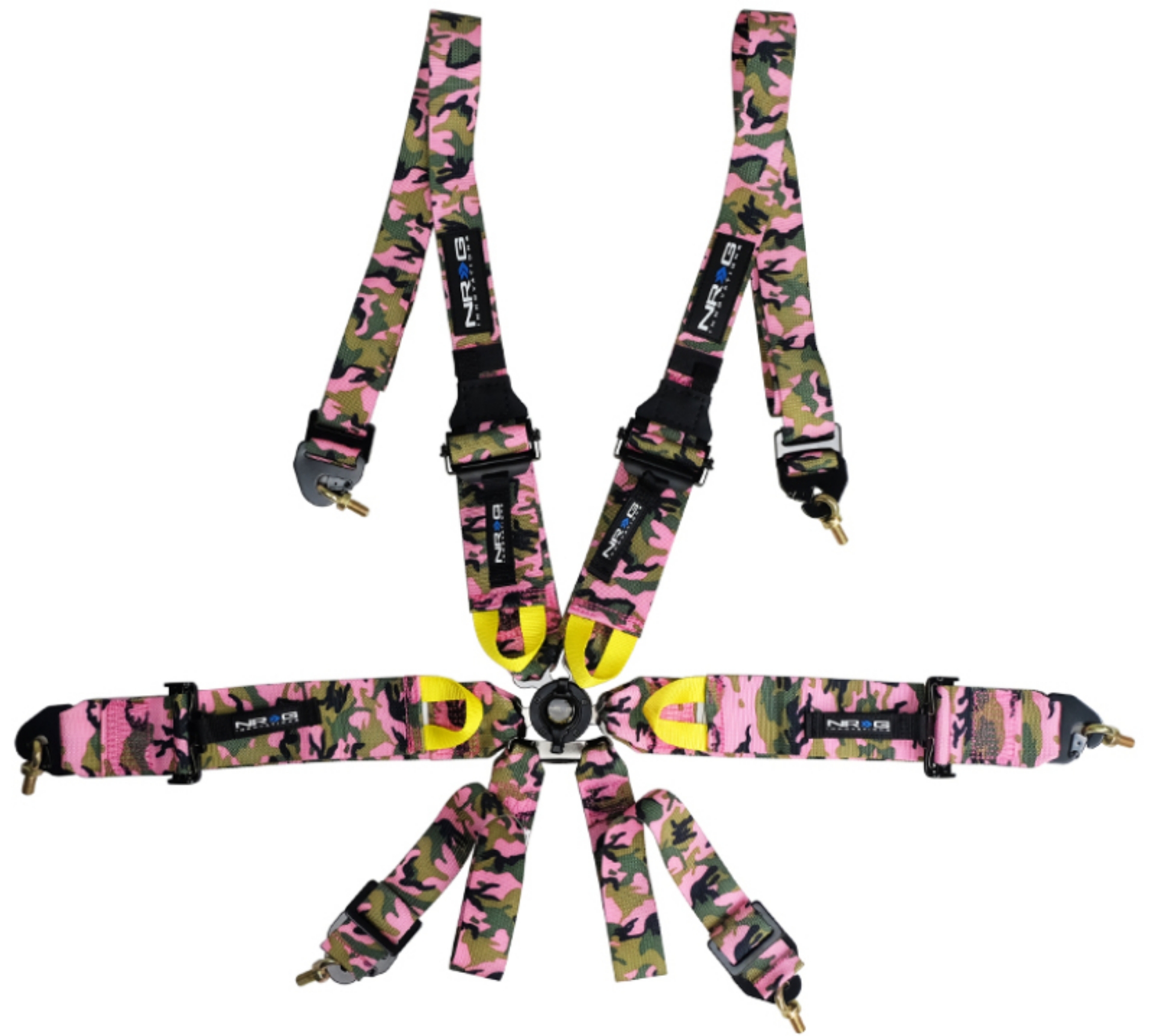 Picture of NRG FIA 6pt 2in- Shoulder Belt for HANS Device- Rotary Cam Lock Buckle- 3in- Waist Belt - Pink Camo