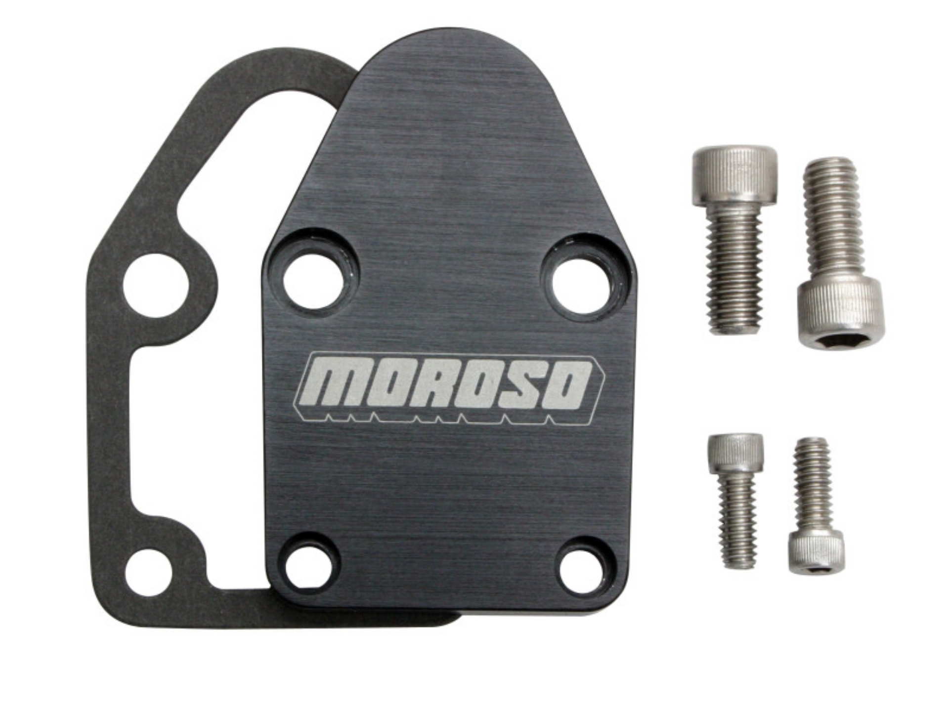 Picture of Moroso Chevrolet Small Block Fuel Pump Block-Off Plate w-Gaskets - Billet Aluminum