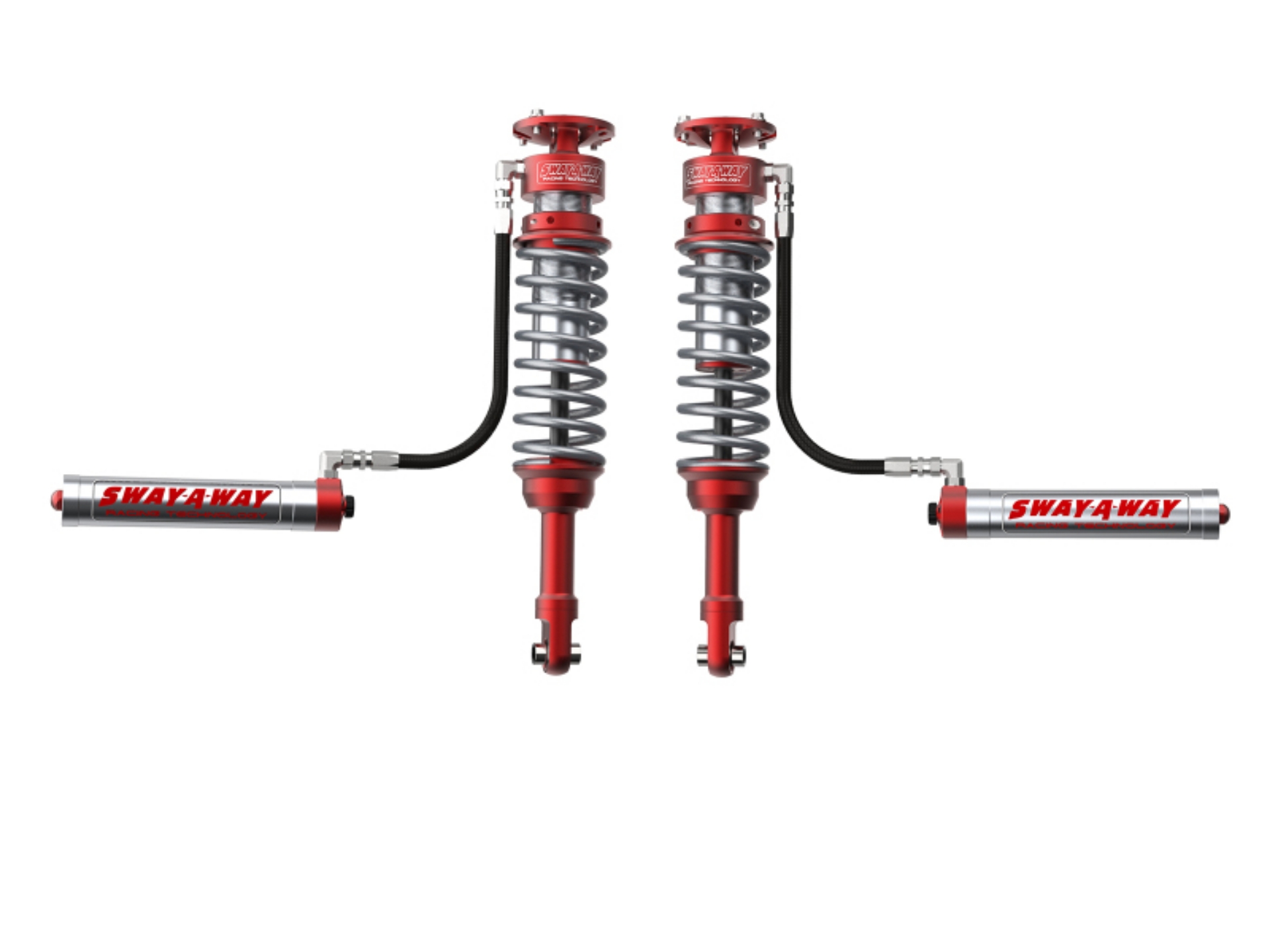 Picture of aFe Sway-A-Way 10-14 F150-Raptor 6-2L 3-0 Front Coilover Kit w- Remote Reservoirs and Compr Adjuster