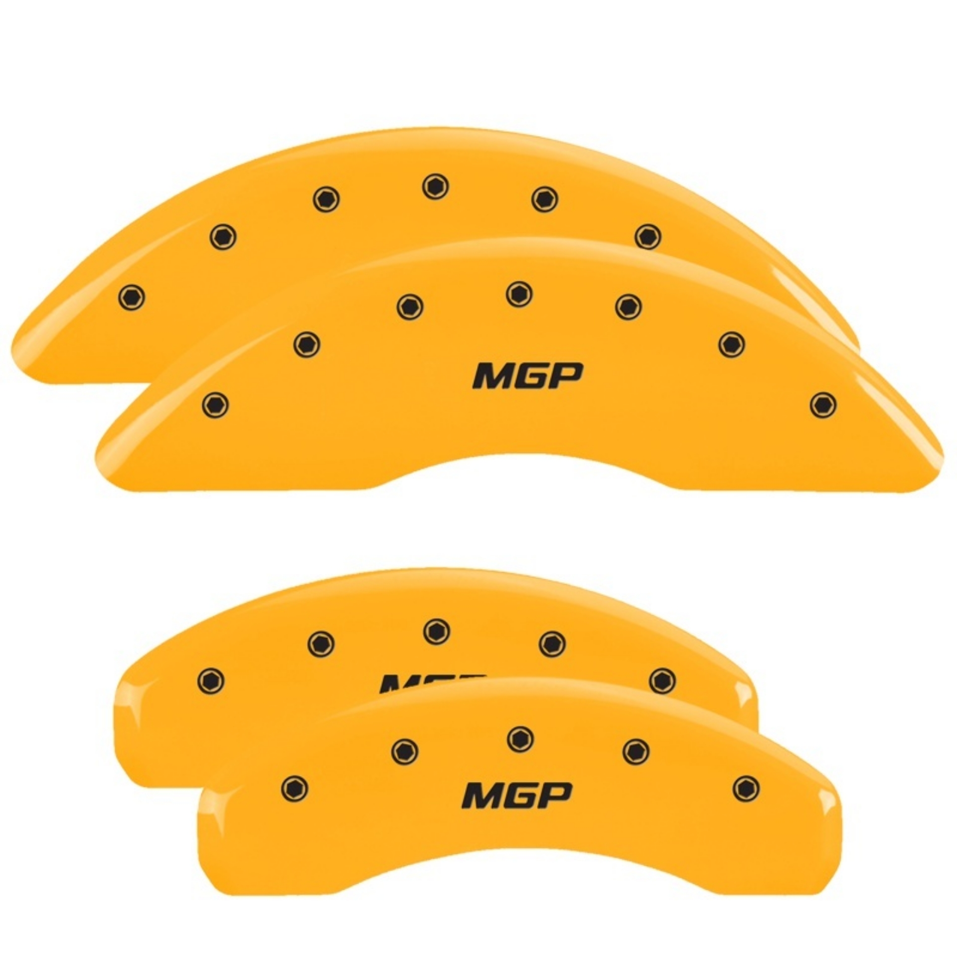 Picture of MGP 4 Caliper Covers Engraved Front & Rear 2019+ Ram 1500 Yellow Finish Silver MGP Logo