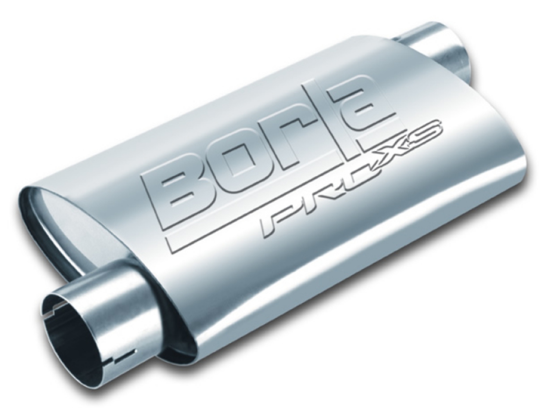 Picture of Borla Universal Pro-XS Muffler Oval 2-5in Inlet-Outlet Offset-Offset Notched Muffler