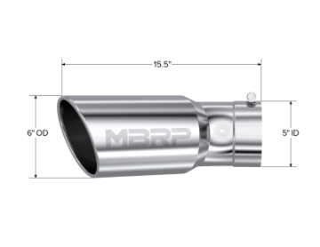 Picture of MBRP Universal Tip 6in OD 5in Inlet 15-5in Length 30 Deg Bend Angled Rolled End T304