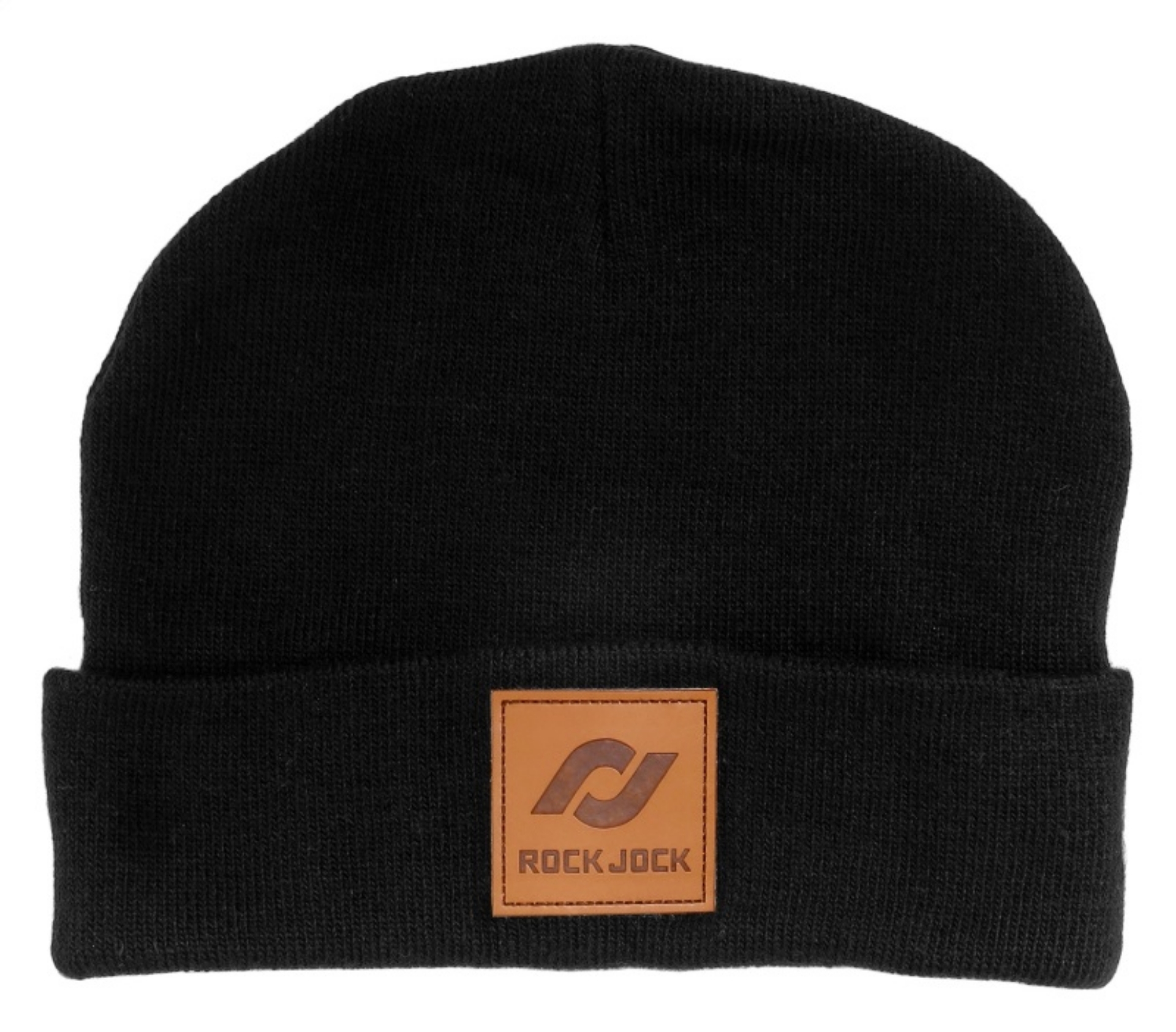 Picture of RockJock Beanie Black w- Leather Patch RJ Logo One Size Fits All