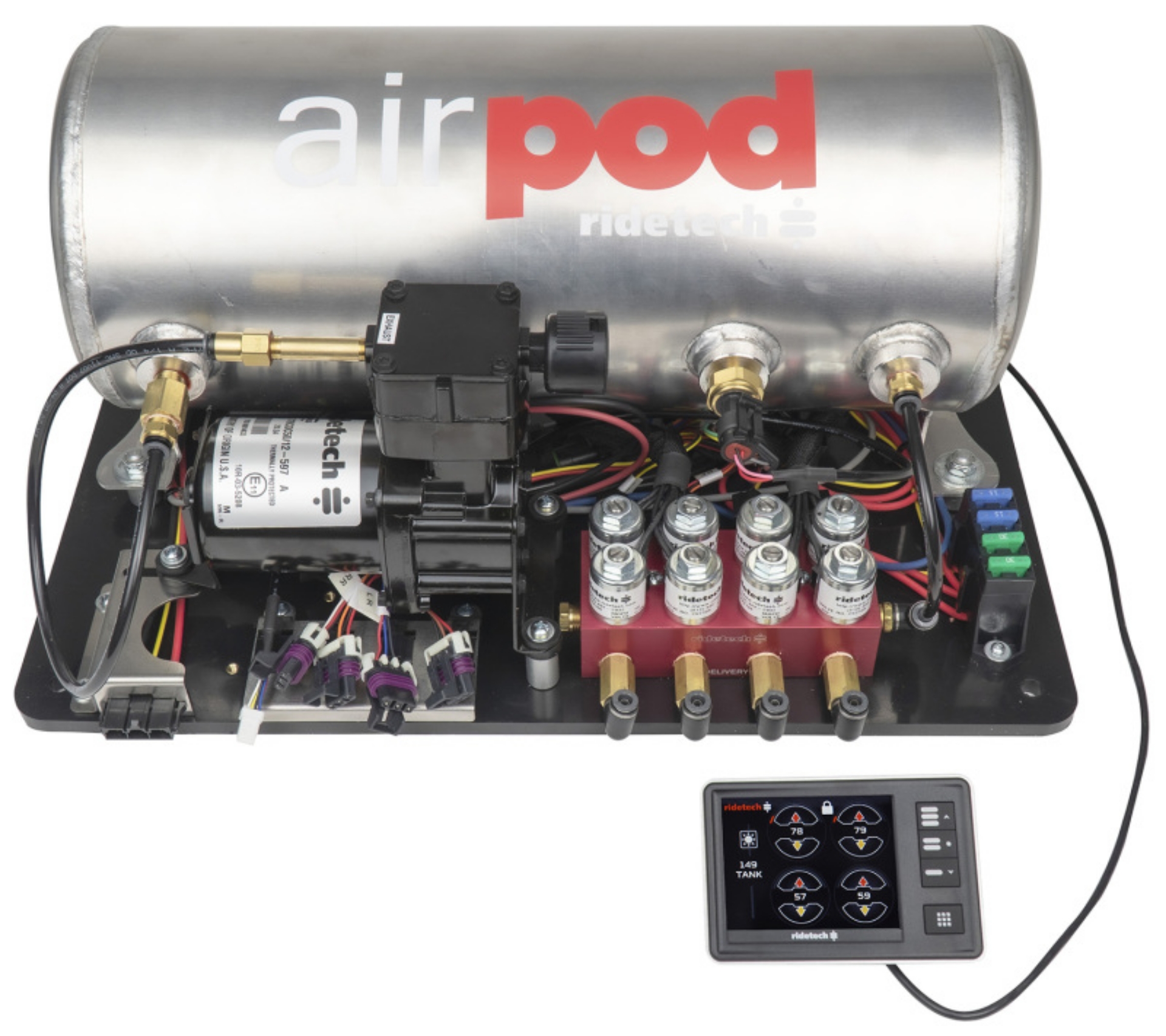 Picture of Ridetech RidePro E5 Air Ride Suspension Control System 3 Gal Single Compressor AirPod 1-4in Valves