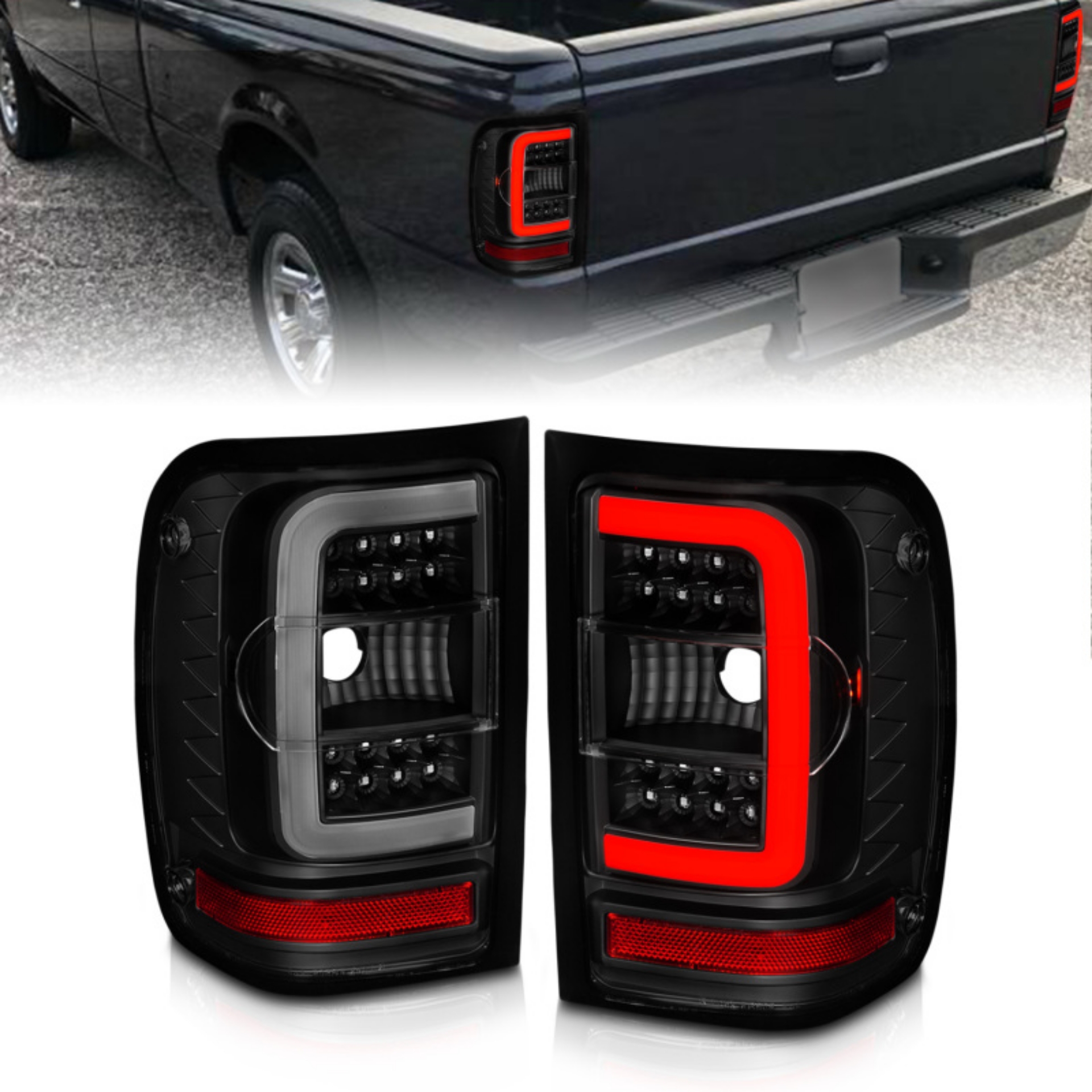 Picture of ANZO 01-11 Ford Ranger LED Taillights - Black Housing w- Smoke Lens & Light Bar