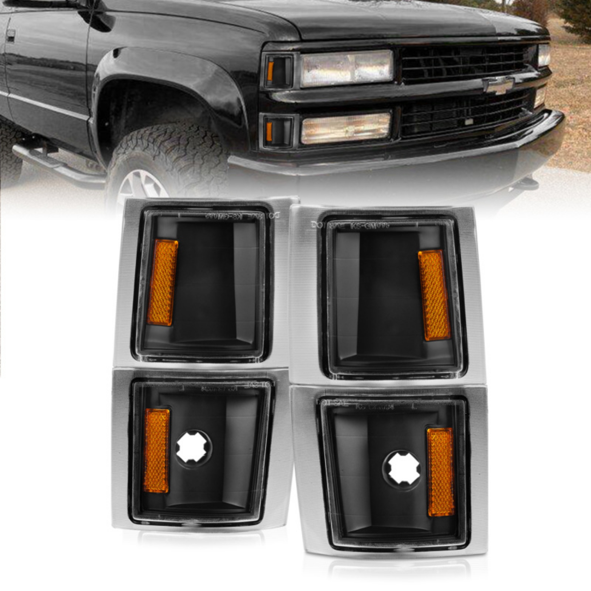 Picture of ANZO 1994-1998 Chevrolet Blazer Corner Lights Black Housing Clear Lens w- Amber Reflector