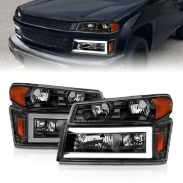 Picture of ANZO 04-12 GM Colorado-Canyon-I-Series Crystal Headlights - w- Light Bar Black Housing 4pcs