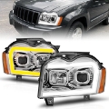 Picture of ANZO 05-07 Jeep Grand Cherokee Projector Headlights - w- Light Bar Switchback Chrome Housing