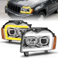 Picture of ANZO 05-07 Jeep Grand Cherokee Projector Headlights - w- Light Bar Switchback Chrome Housing