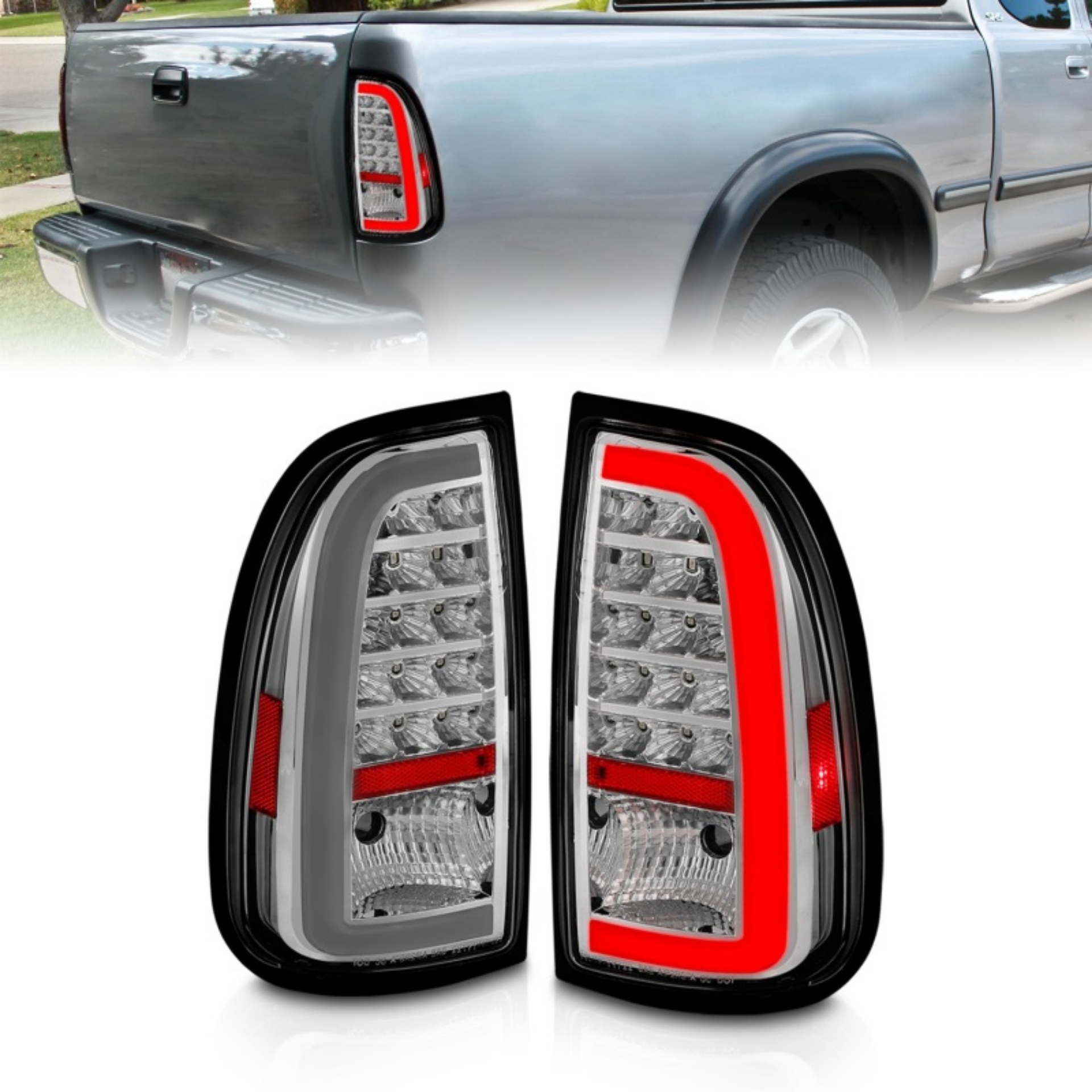 Picture of ANZO 00-06 Toyota Tundra LED Taillights w- Light Bar Chrome Housing Clear Lens