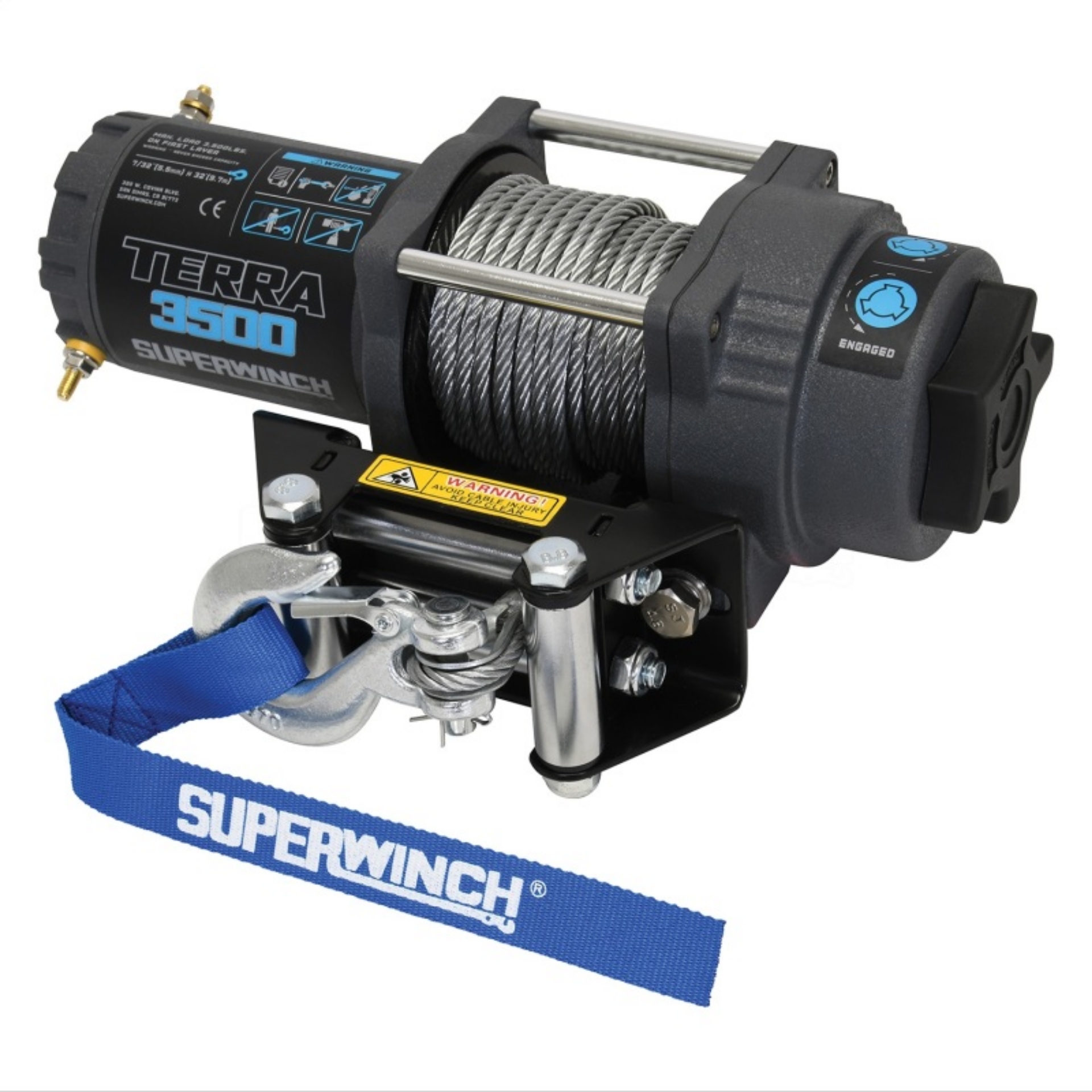 Picture of Superwinch 3500 LBS 12V DC 7-32 in x 32 ft Steel Rope Terra 3500 Winch - Gray Wrinkle