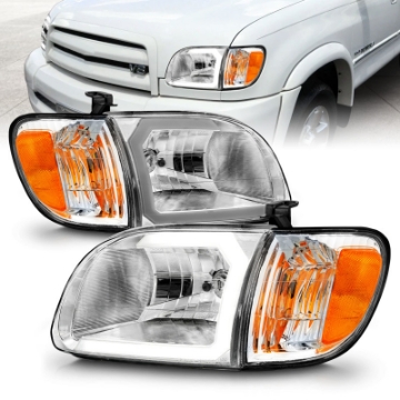 Picture of ANZO 00-04 Toyota Tundra Reg-Acc Cab Only Crystal Headlights w-Lgt Bar Chrome w-Corner Lights 2pc