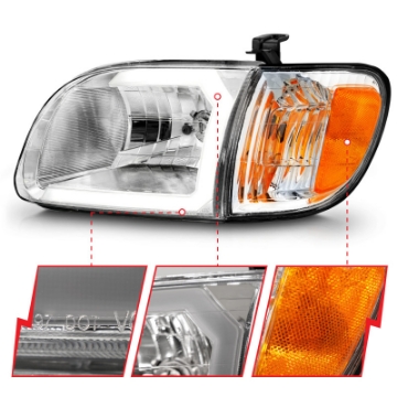 Picture of ANZO 00-04 Toyota Tundra Reg-Acc Cab Only Crystal Headlights w-Lgt Bar Chrome w-Corner Lights 2pc