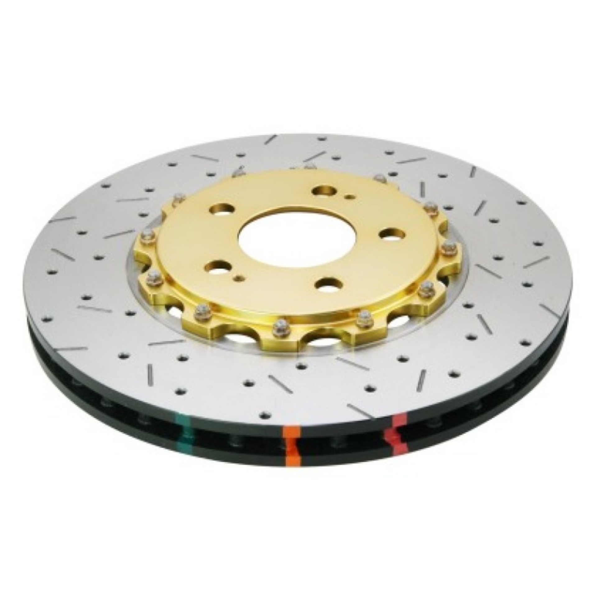 Picture of DBA 08-17 Mitsubishi Evo X Front Drilled & Slotted 5000 Series 2 Piece Rotor w- Gold Hat