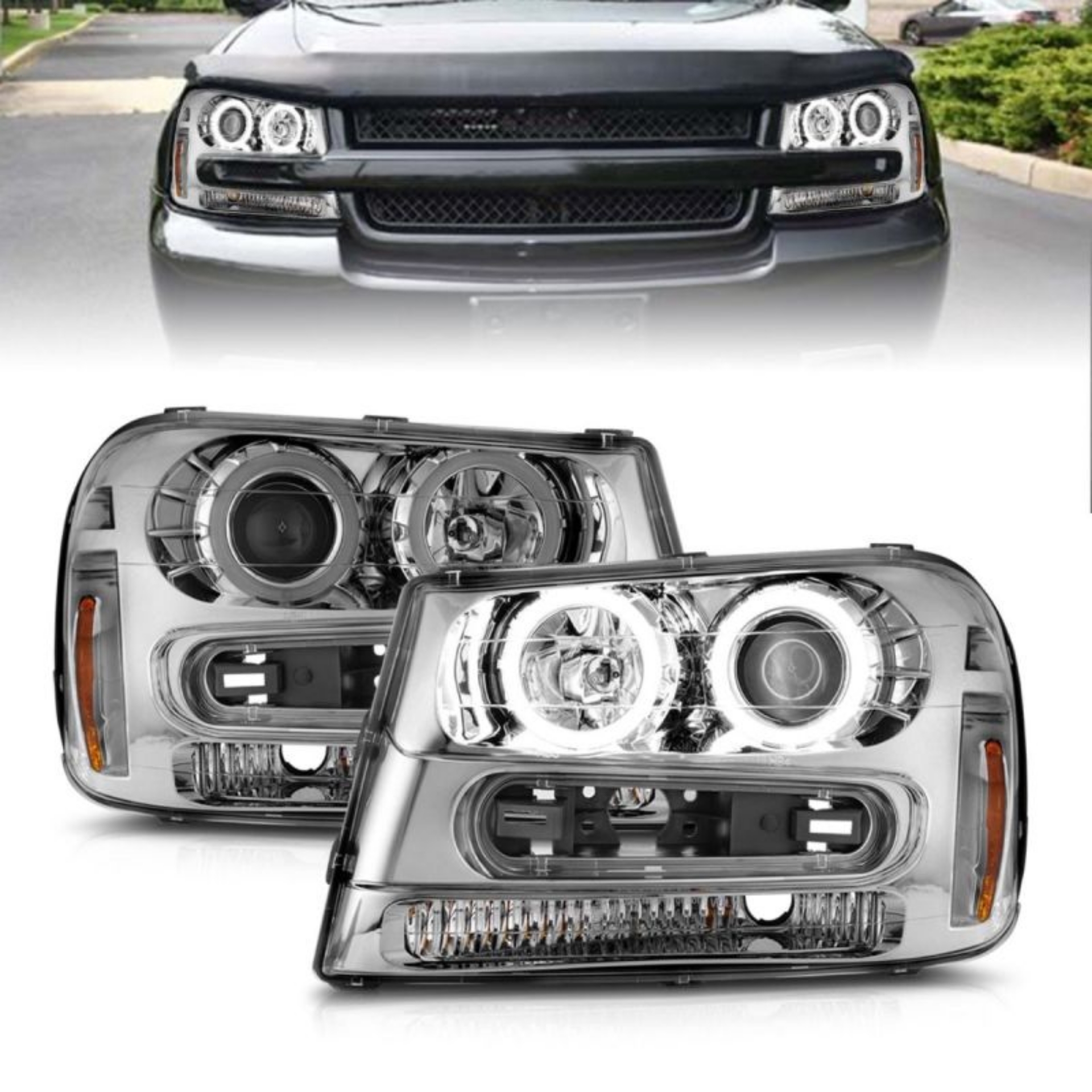 Picture of ANZO 02-09 Chevrolet Trailblazer Projector Headlights w- Halo Chrome Housing Non-LT Models