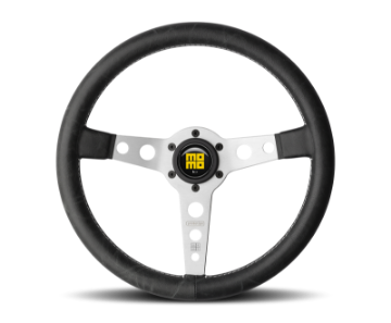 Picture of Momo Prototipo Steering Wheel 350 mm - Black Leather-White Stitch-Brshd Spokes