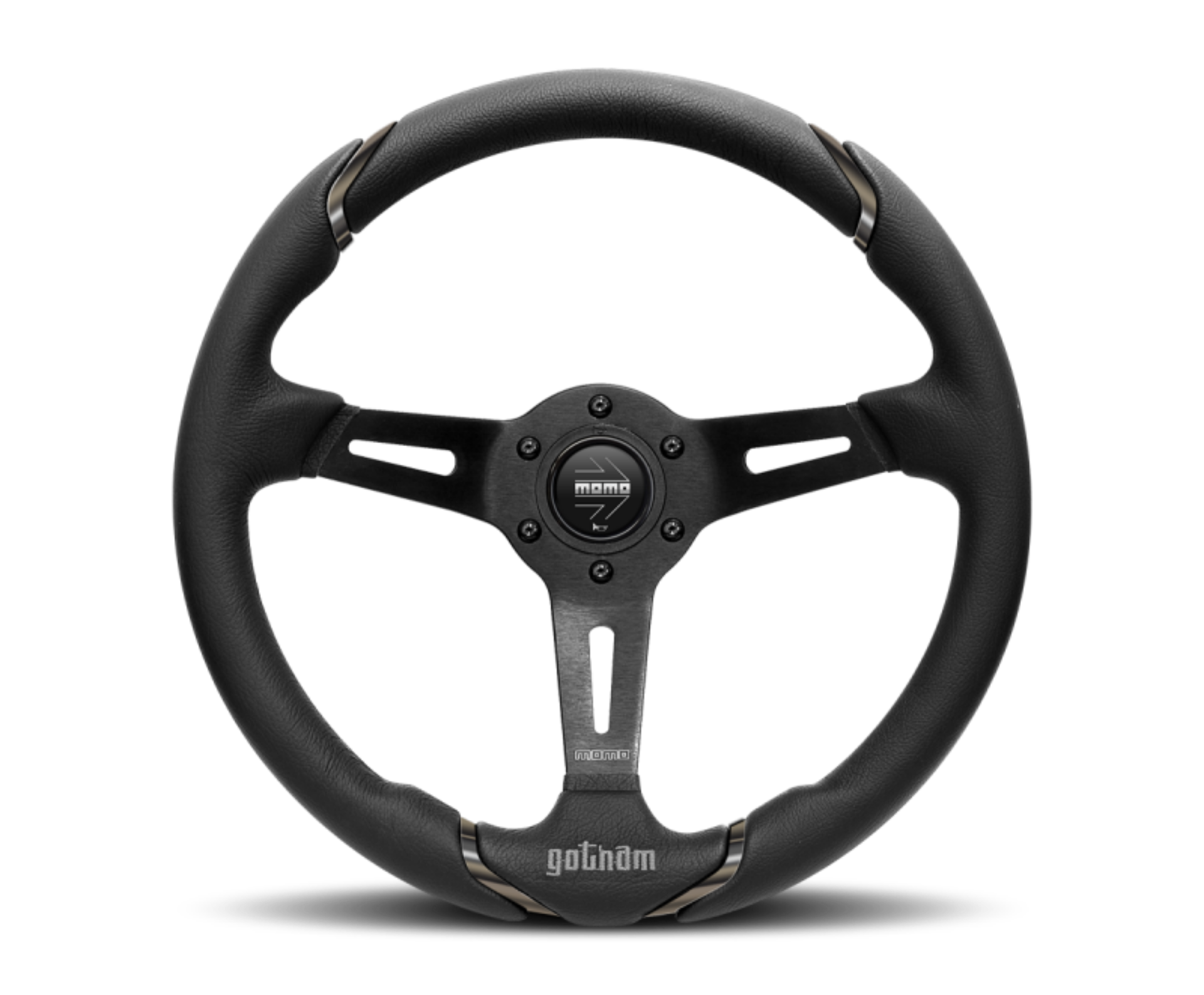 Picture of Momo Gotham Steering Wheel 350 mm - Black Leather-Black Spokes