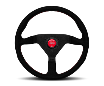 Picture of Momo Montecarlo Alcantara Steering Wheel 350 mm - Black-Red Stitch-Black Spokes