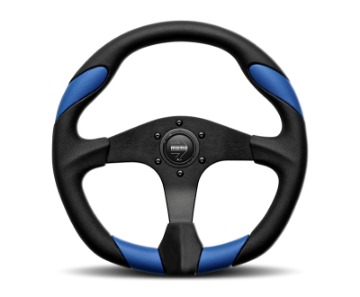 Picture of Momo Quark Steering Wheel 350 mm - Black Poly-Black Spokes-Blue Inserts