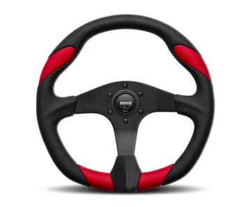 Picture of Momo Quark Steering Wheel 350 mm - Black Poly-Black Spokes-Red Inserts